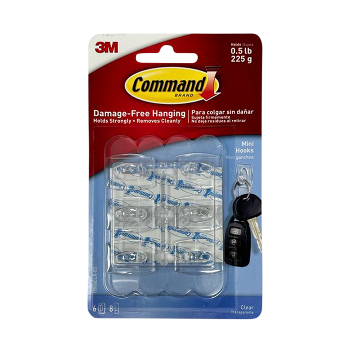 Command™ Mini Hooks, Clear, 6 Hooks