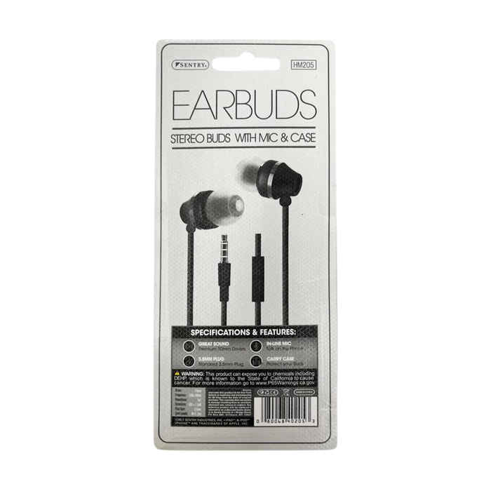 Sentry Stereo Earbuds W/Mic & Case In black
