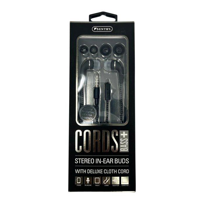 New Sentry Cords Bass+ Stereo In-Ear Buds Earbuds