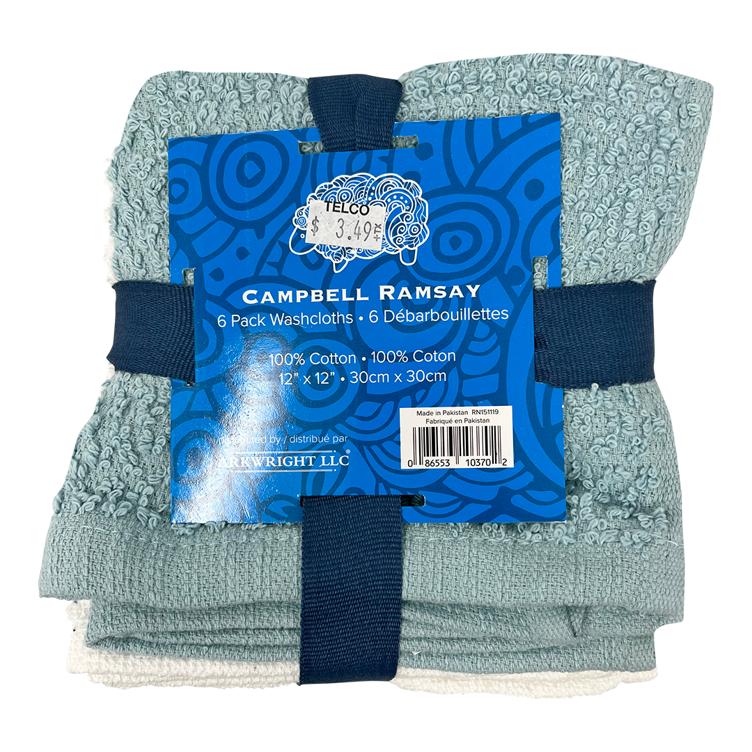 Campbell Ramsay Washcloth Sets, 6-Pack Sets, Cotto — Telco Stores