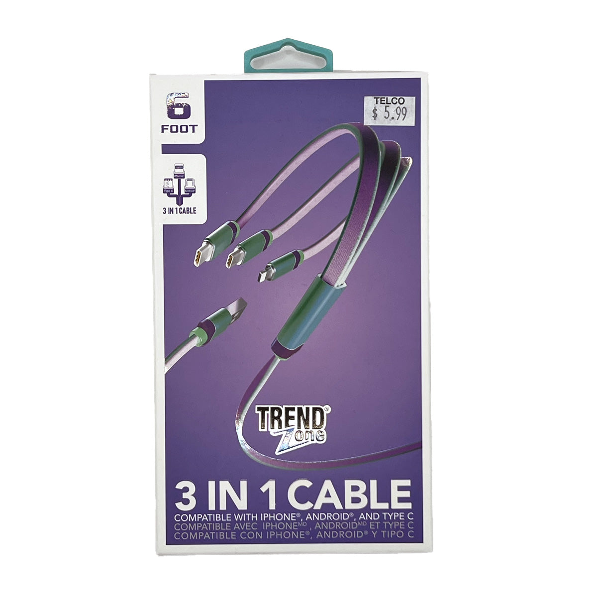 Trend Zone 6 ft. 3-in-1 Braided Rope Cable — Telco Stores