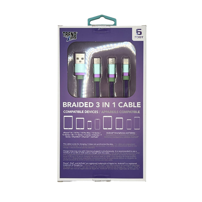 Trend Zone 6 ft. 3-in-1 Braided Rope Cable