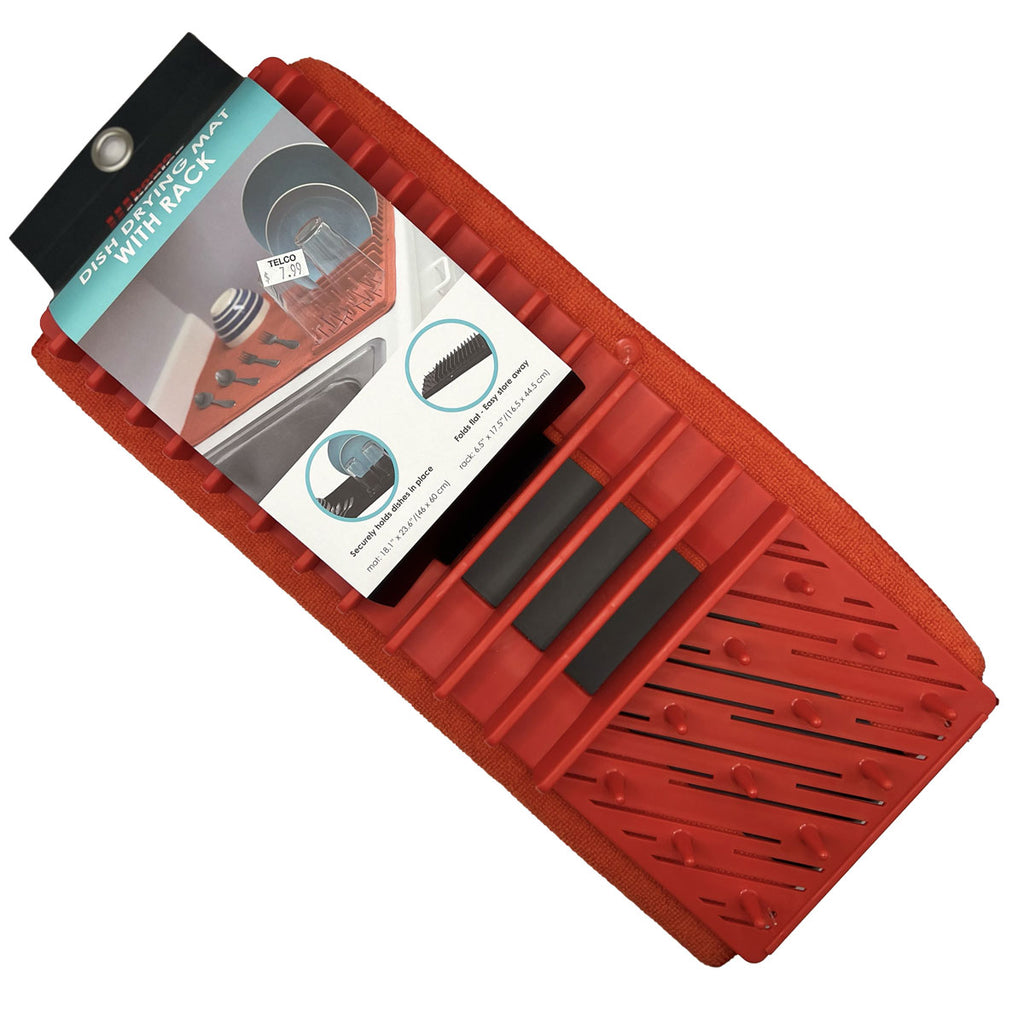 Home Basic Dish Drying Mat with Rack in Red — Telco Stores
