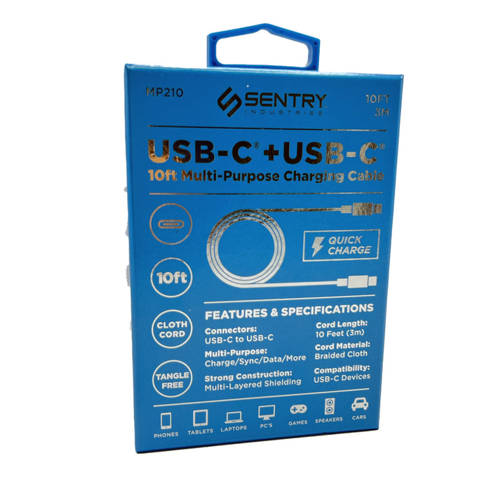 Sentry USB - C 10ft Charging Cable Blue